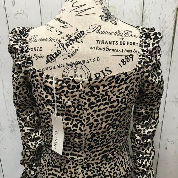 NWT e. ssue Leopard print mini dress size M scrunch design satin feel material - Picture 6 of 12